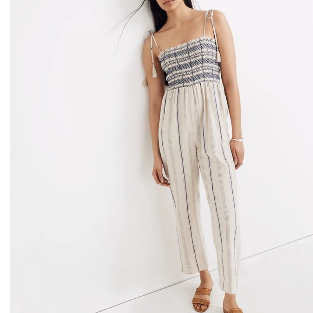 Madewell Striped Smocked Cami Jumpsuit Small